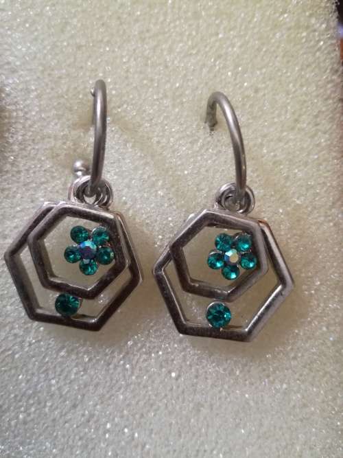 Turquoise Flower in Geometric shape earrings